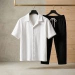 Korean Cherry White & Black Color Shirt & Trouser Combo Set